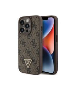 IPHONE 15 PRO TPU GUESS HARDCASE LEATHER 4G TRIANGLE STRASS BROWN