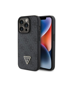 IPHONE 15 PRO TPU GUESS LEATHER 4G DIAMOND TRIANGLE CASE BLACK