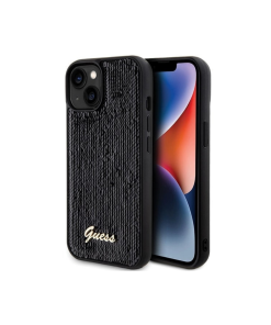 IPHONE 15 TPU GUESS SEQUIN SCRIPT METAL CASE BLACK