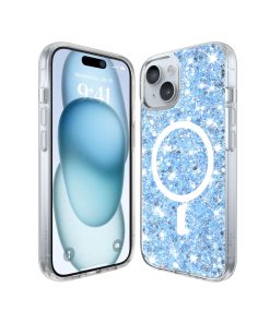 iPhone 15 Sparkly Glitter MagSafe Blue