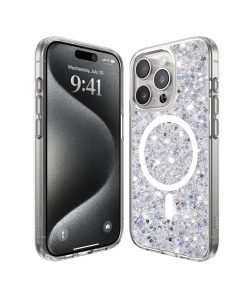 iPhone 15 Pro maskica Sparkly Glitter MagSafe White