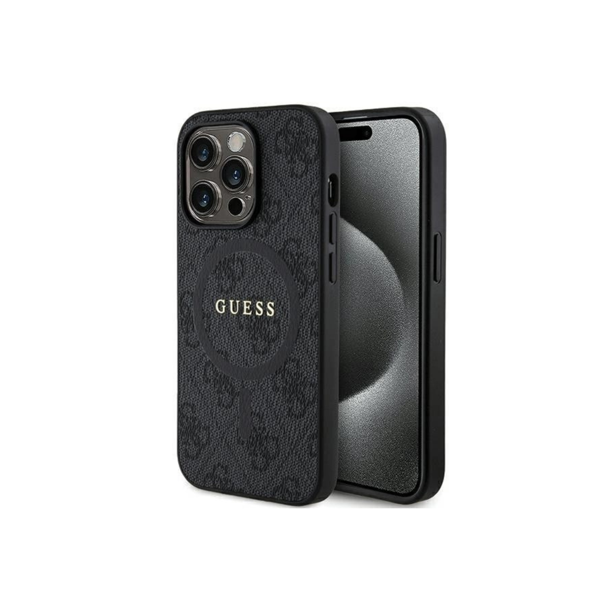 IPHONE 14 PRO TPU FLEXAIR GUESS 4G COLLECTION LEATHER METAL LOGO MAGSAFE BLACK 3707