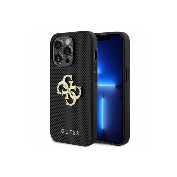 IPHONE 15 PRO MAX TPU GUESS LEATHER PERFORATED 4G GLITTER LOGO BLACK 3697