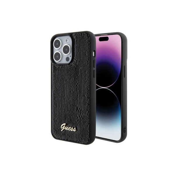 IPHONE 15 PRO MAX TPU GUESS SEQUIN SCRIPT METAL BLACK 3691