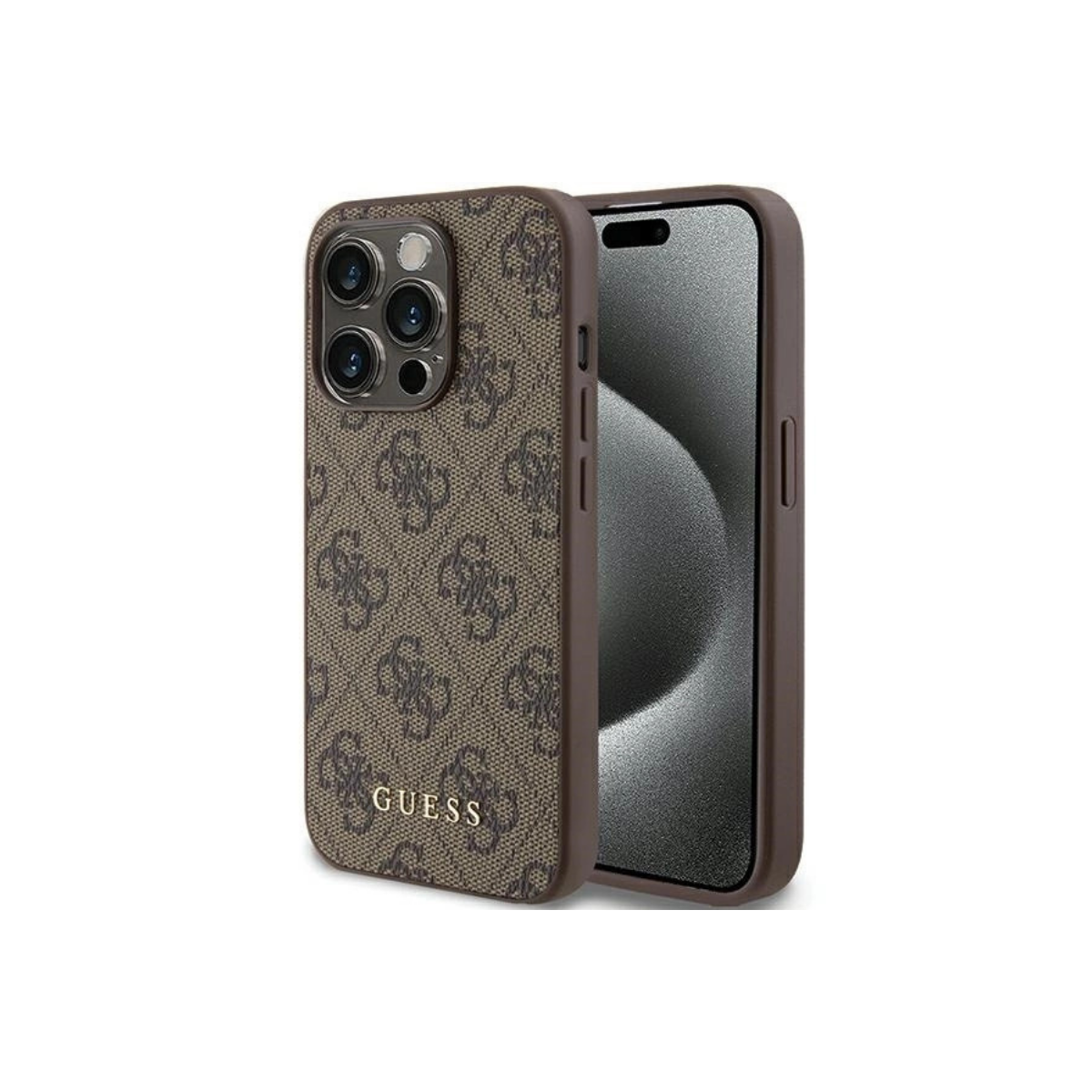 IPHONE 15 PRO TPU GUESS 4G METAL GOLD LOGO BROWN 3696