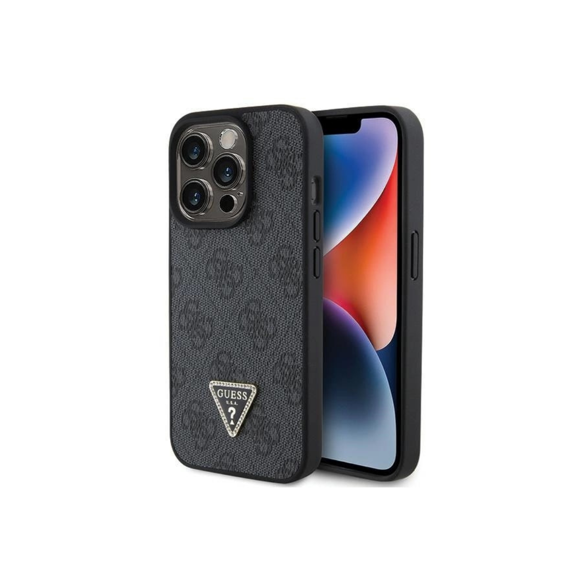 IPHONE 15 PRO TPU GUESS LEATHER 4G DIAMOND TRIANGLE CASE BLACK 3685