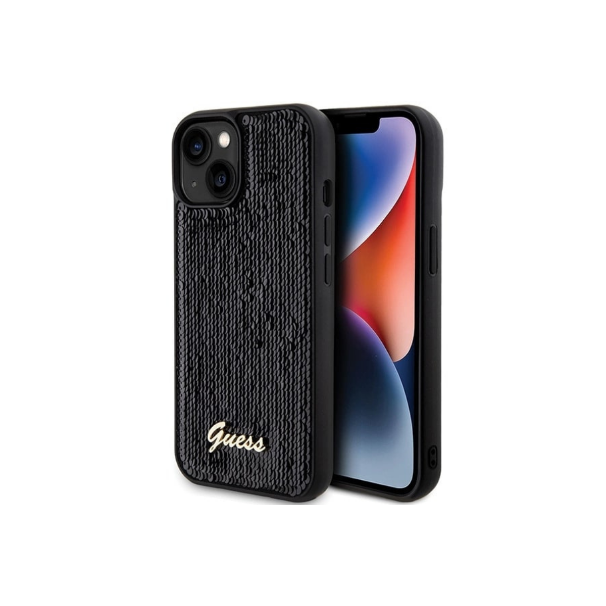 IPHONE 15 TPU GUESS SEQUIN SCRIPT METAL CASE BLACK 3688